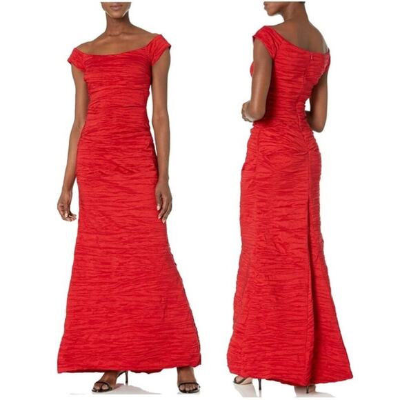Size 14 Red Off the Shoulder Taffeta Maxi Wedding Guest Cocktail Dress Long Gown - Picture 1 of 13